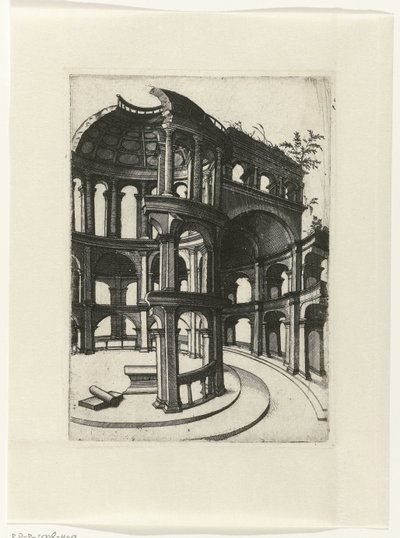 Ruina con arcos de medio punto y cúpula
Ruinarum variarum fabricarum delineationes pictoribus caeterisque id genus artificibus multum utiles (título de la serie) de Lambertus Suavius