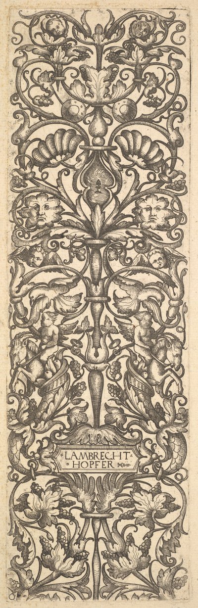 Candelabro con putti sobre cabras en el centro de Lambrecht Hopfer