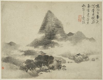 Paisaje al estilo de los antiguos maestros: después de Gao Shangshu, siguiendo a Dong Yuan (activo 937-975) y Ju Ran, y más tarde al estilo de Mi Fu (1051-1107) de Lan Ying