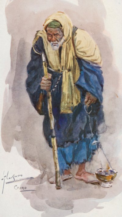 Pueblo de Egipto: Quemador de incienso, Mobakharati (litografía en color) de Lance Thackeray
