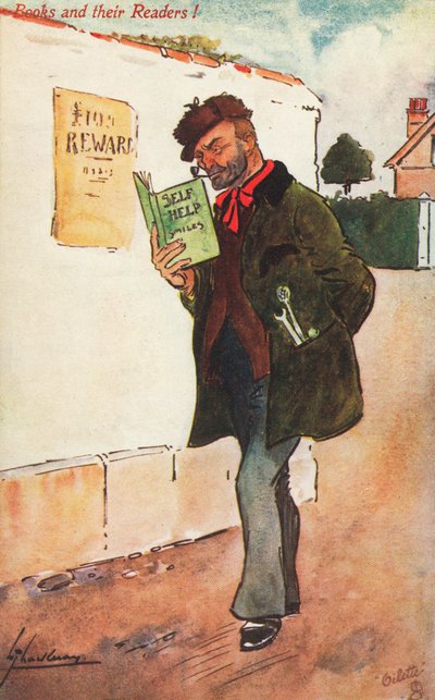Obrero leyendo un libro de autoayuda de Lance Thackeray