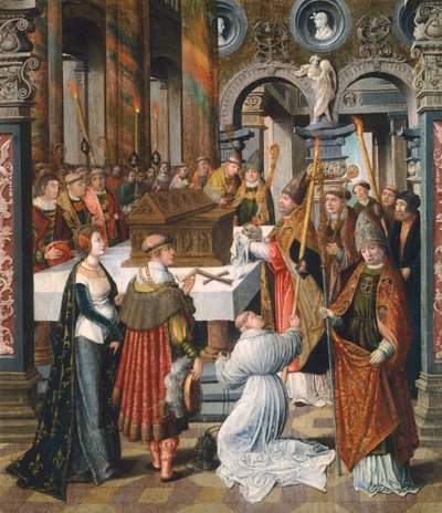 La Misa, detalle de la Leyenda de San Bertín, de Lancelot Blondeel (1488-1581), panel de Lancelot Blondeel