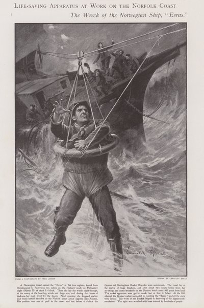 Aparato de salvamento en acción en la costa de Norfolk de Lancelot Speed