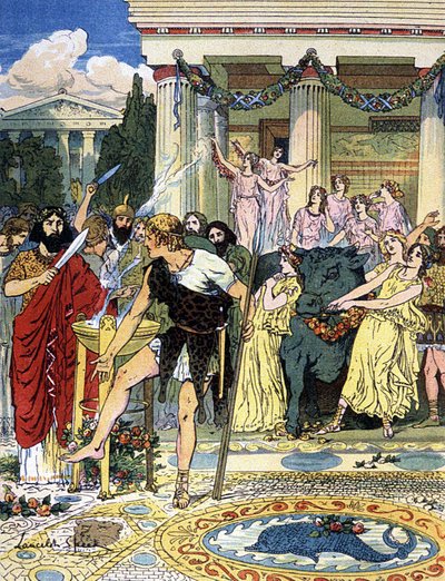 Pelias y Jasón, c.1900 (ilustración) de Lancelot Speed