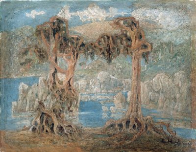 "Paisaje" Abetos junto al mar, Noruega - Pintura de Lars Hertervig (1830-1902) 1902 Museo Nacional de Arte, Oslo Noruega de Lars Hertervig