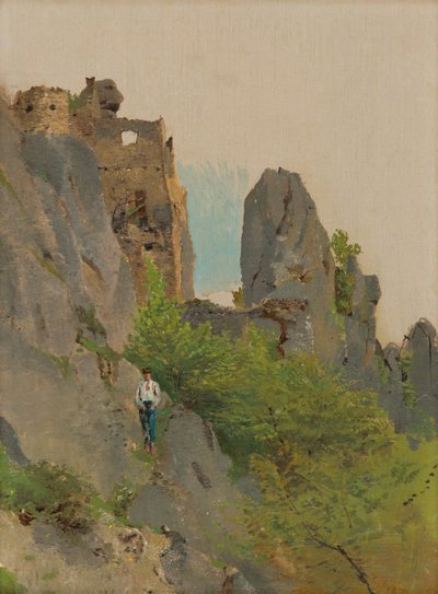 Vista de las ruinas de Sú?ovské, 1875-85 de Laszlo Mednyanszky
