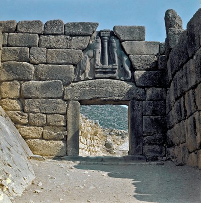 La Puerta de los Leones: sitio de la antigua ciudad de Micenas, en el Peloponeso (1500-1100 a.C.) Grecia de Late Helladic Period Mycenaean