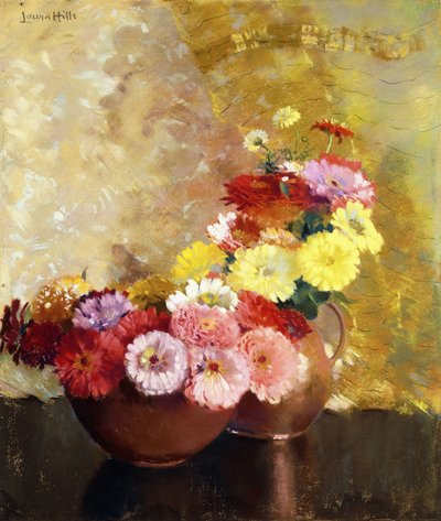 Zinnias y cobre de Laura Coombs Hills