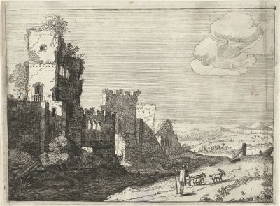 Pastor de cabras en el foso de un castillo Paisajes con edificios romanos antiguos (título de la serie) de Laurens Barata