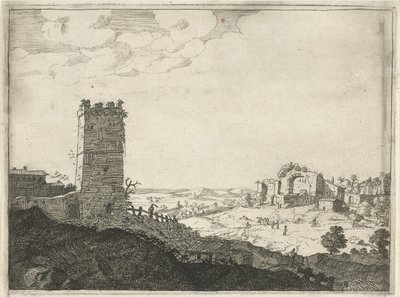 paisaje con torre Paisajes con edificios romanos antiguos (título de la serie) de Laurens Barata