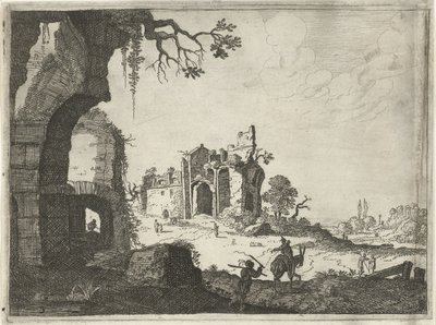 Dos ruinas en un paisaje Paisajes con edificios romanos antiguos (título de la serie) de Laurens Barata