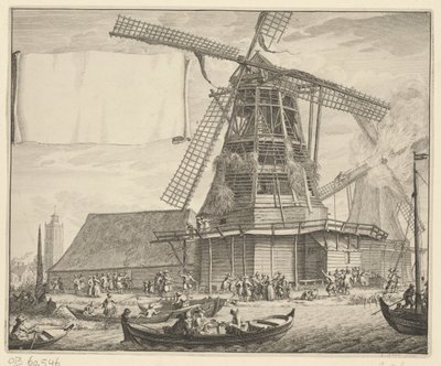 Incendio en el molino de aceite De Zeug cerca de Wormer, 1699 de Laurens Scherm