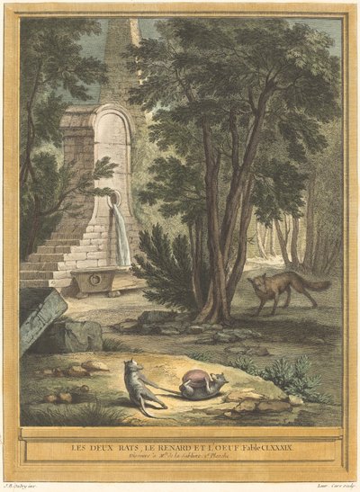 Los dos ratones, el zorro y el huevo de Laurent Cars after Jean Baptiste Oudry
