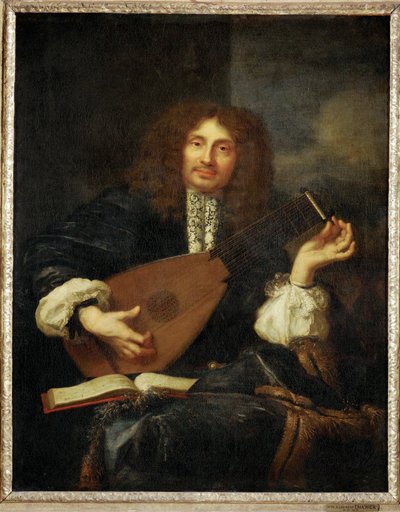 Hombre tocando el laúd (pintura sobre lienzo) de Laurent Fauchier