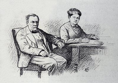 Retrato de Louis Pasteur (1822-1895), químico y físico francés dictando una relación con su esposa Marie Laurent. Boceto de Lucien Laurent-Gsell de Laurent Lucien Gsell