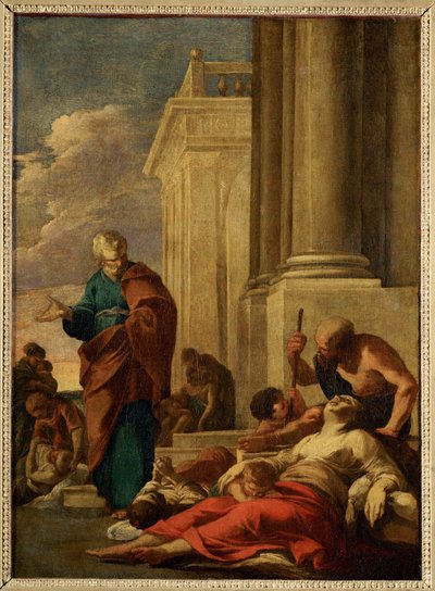 Saint Pierre guerissant les malades avec son ombre - San Pedro cura a los enfermos con su sombra ... de Laurent de (workshop of) La Hyre