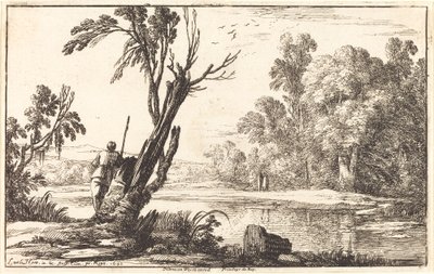 Un hombre mirando a través de un estanque tranquilo de Laurent de la Hyre