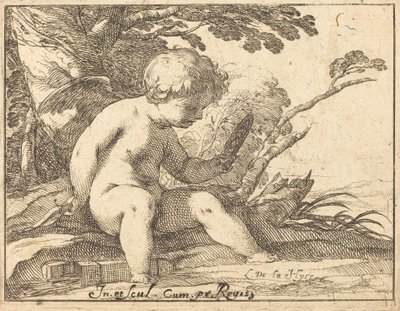 Cupido mirando en un espejo de Laurent de la Hyre