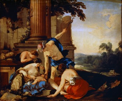Mercurio entregando al niño Baco a las ninfas de Nysa de Laurent de la Hyre