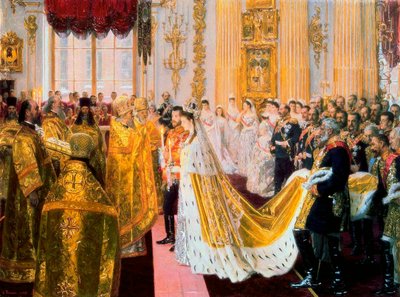 La boda del Zar Nicolás II y la Princesa Alix de Hesse-Darmstadt el 26 de noviembre de 1894 de Laurits Regner Tuxen