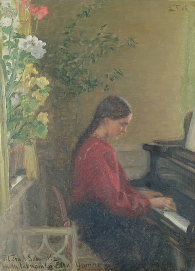 Yvonne, la hija del artista, tocando el piano, c.1905 de Laurits Regner Tuxen
