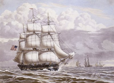 Una fragata americana a vela, con otros barcos, 1832 de Lauritz Rasmus Lyngbye