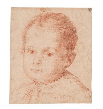Estudio de retrato de un niño con un collar de perlas de Lavinia Fontana