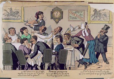 Casa de huéspedes de clase media, caricatura, 1881 (grabado en color) de Lavrate