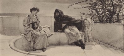 La vieja historia (fotograbado) de Lawrence (after) Alma Tadema