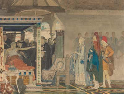Fredegonda en el lecho de muerte de Praetextatus de Lawrence Alma Tadema