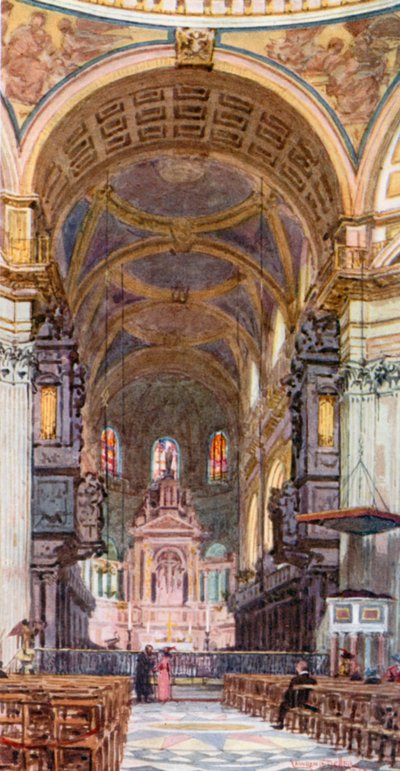 El coro, mirando al este (litografía en color) de Lawrence Deller