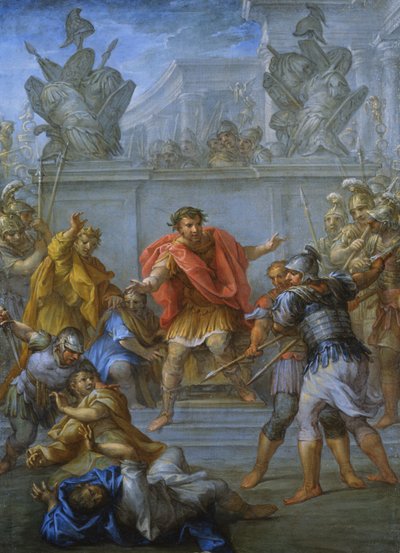 El emperador Claudio impidiendo el asesinato de sus atacantes (óleo sobre lienzo) de Lazzaro Baldi