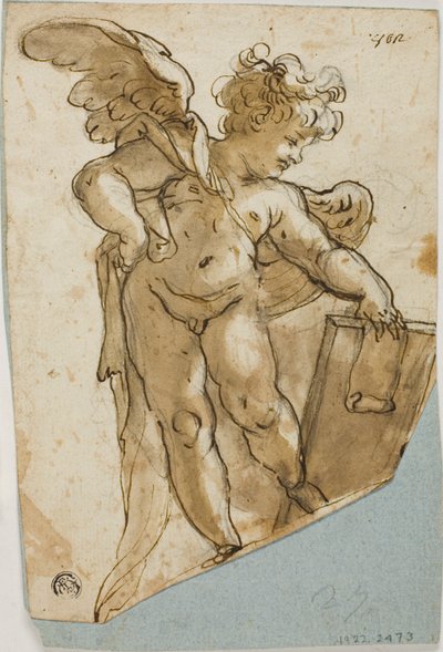 Putto de pie con una tabla en la mano de Lazzaro Tavarone