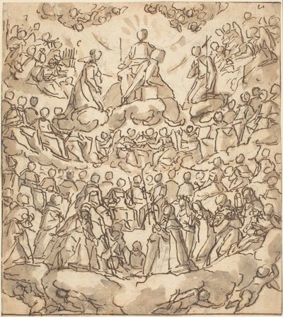 Los benditos en el paraíso con la Virgen y San Juan Bautista ante Dios de Lazzaro Tavarone