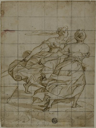 Dos mujeres en las nubes, tirando de una carga de Lazzaro Tavarone