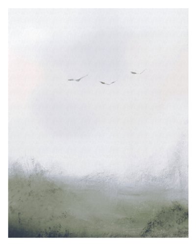 Pájaros volando sobre un campo, c.2018 (técnica mixta) de Leah Straatsma