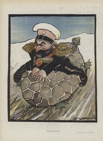 Aleksey Kuropatkin, Ministro de Guerra ruso. Ilustración para Le Rire (litografía en color) de Leal de Camara
