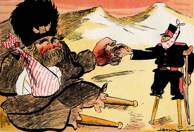 La Alianza del Futuro - "¡Deberíamos haber empezado así!" - Rusia y Japón se dan la mano. 1904 (litografía) de Leal de Camara