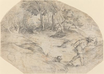 Paisaje con un hombre y un perro de Leandro Bassano after Titian