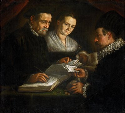 El cambista Orazio Lago, su esposa y un cliente de Leandro da Ponte Bassano