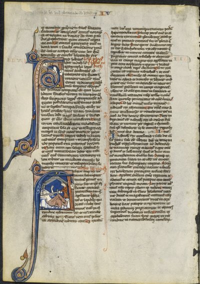 Hoja de una Biblia latina: Inicial A e Inicial A: Judit decapitando a Holofernes, c. 1230-1240 de Leber Group