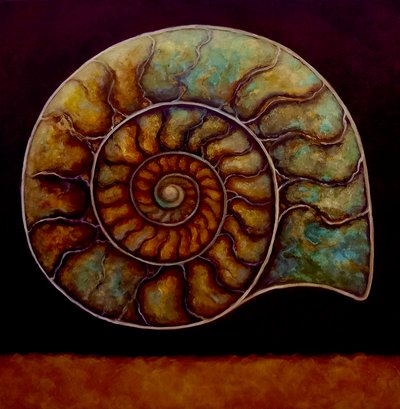 Ammonite dorado y burdeos, 2021 de Lee Campbell