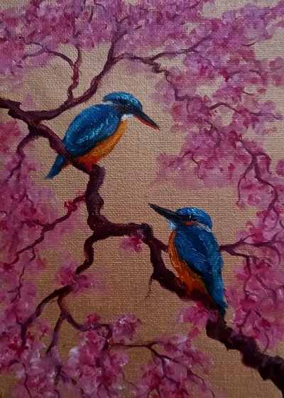 Pájaros en flor, 2024 (óleo sobre lienzo) de Lee Campbell