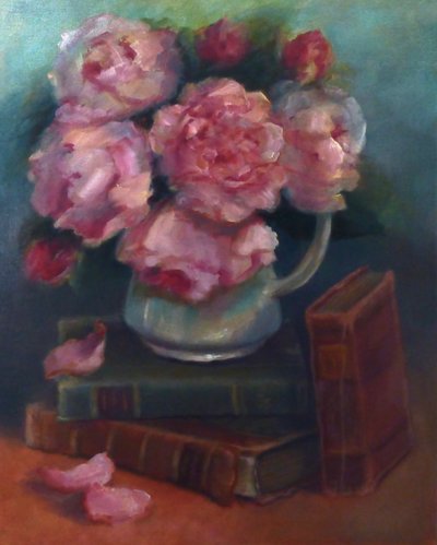 Peonías y libros de Lee Campbell