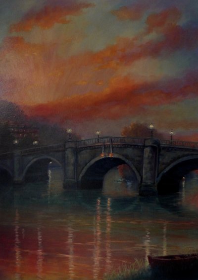 Richmond Bridge Sunset, 2022 (óleo sobre lienzo) de Lee Campbell