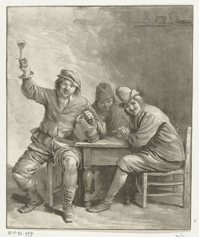 Tres hombres en la mesa fumando y bebiendo de Leendert Brasser (signed by artist)