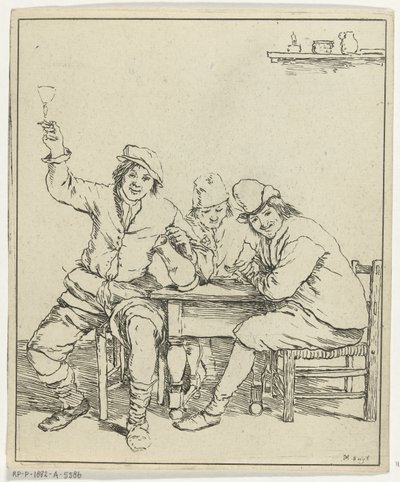 Tres hombres fumando y bebiendo en la mesa. de Leendert Brasser