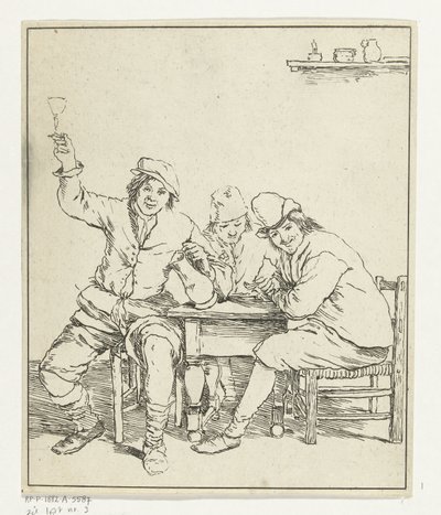 Tres hombres fumando y bebiendo en la mesa. de Leendert Brasser