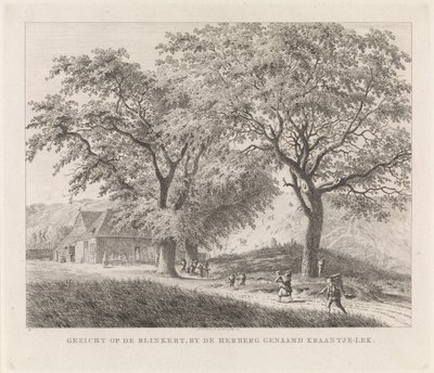 Vista del intermitente Vista del Blinkert, junto a la posada llamada Kraantje-Lek (título sobre el objeto) Lugares de interés en las cercanías de Haarlem (título de la serie) de Leendert Overbeek