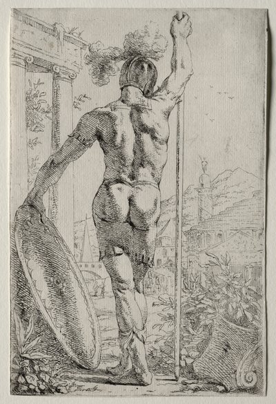 Un soldado de pie, visto desde atrás de Leendert van der Cooghen